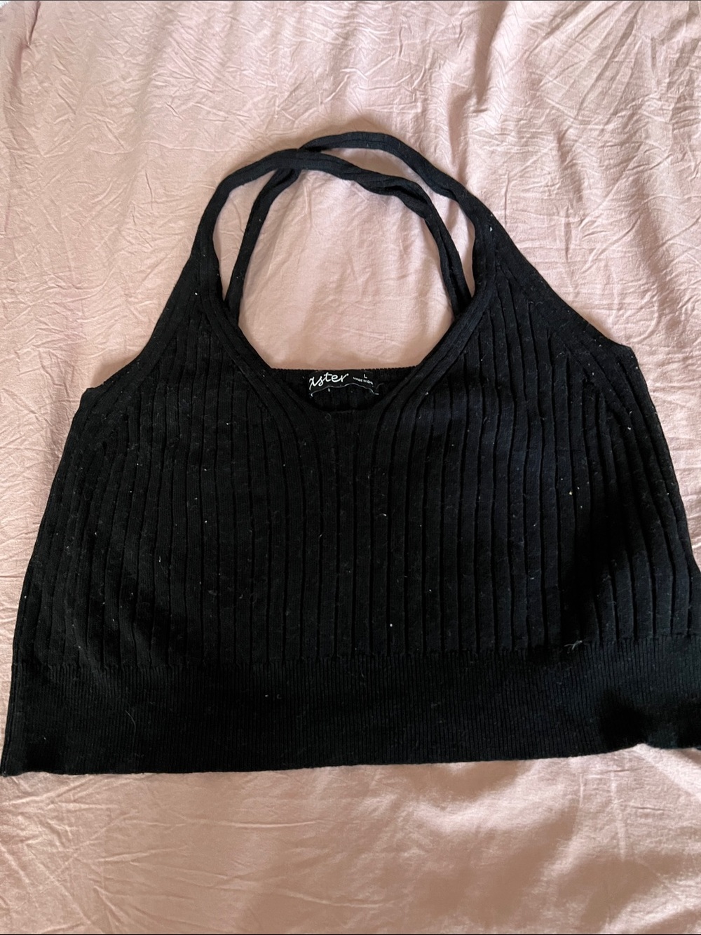 Source Unknown Black Ribbed Crop Tank with Double Straps
